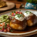 Birria bombs with guacamole, pico de gallo, and sour cream.